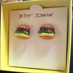 Betsey  Johnson hamburger earrings new in box